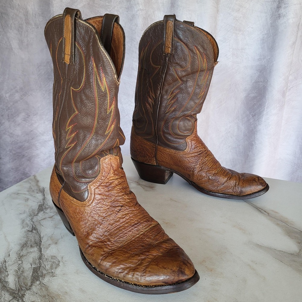 Brama Western Cowboy Boots Mens Size 11.5 D Brown Leather Mid-Calf Pull On Lined